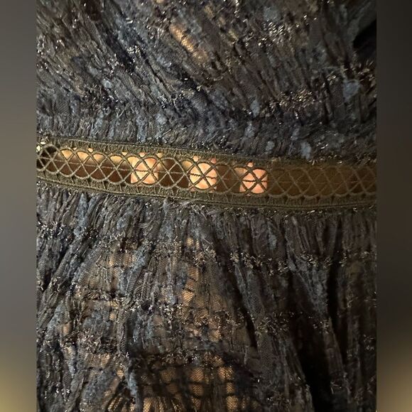 Self-Portrait V-Neck Metallic  Mesh Navy Dress - Picture 10 of 13